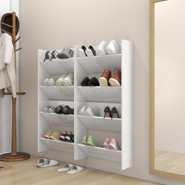 4 db magasfényű fehér szerelt fa fali cipősszekrény 60x18x60 cm - utánvéttel vagy ingyenes szállítással