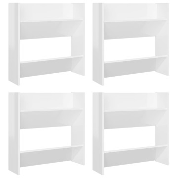 4 db magasfényű fehér szerelt fa fali cipősszekrény 60x18x60 cm - utánvéttel vagy ingyenes szállítással