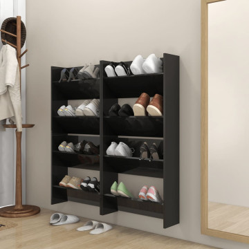 4 db magasfényű fekete szerelt fa fali cipősszekrény 60x18x60cm - utánvéttel vagy ingyenes szállítással