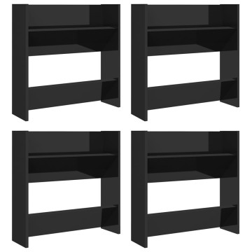 4 db magasfényű fekete szerelt fa fali cipősszekrény 60x18x60cm - utánvéttel vagy ingyenes szállítással