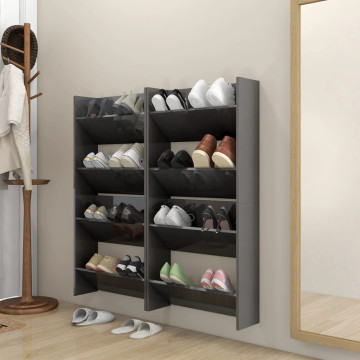 4 db magasfényű szürke szerelt fa fali cipősszekrény 60x18x60cm - utánvéttel vagy ingyenes szállítással