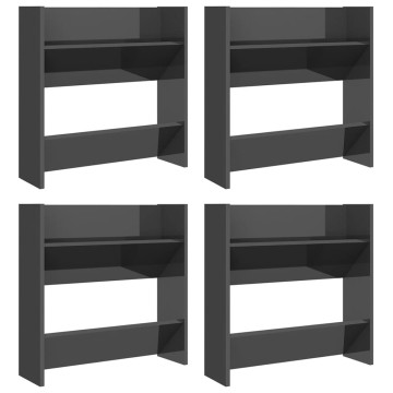 4 db magasfényű szürke szerelt fa fali cipősszekrény 60x18x60cm - utánvéttel vagy ingyenes szállítással