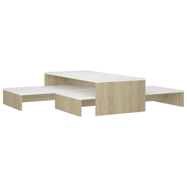 Fehér és sonoma rakásolható dohányzóasztalszett 100x100x26,5 cm - utánvéttel vagy ingyenes szállítással