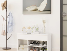 Fehér forgácslap cipőtároló pad 80 x 30 x 45 cm - utánvéttel vagy ingyenes szállítással