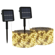 2 db napelemes 200 LED-es törtfehér kül- és beltéri fényfüzér - utánvéttel vagy ingyenes szállítással