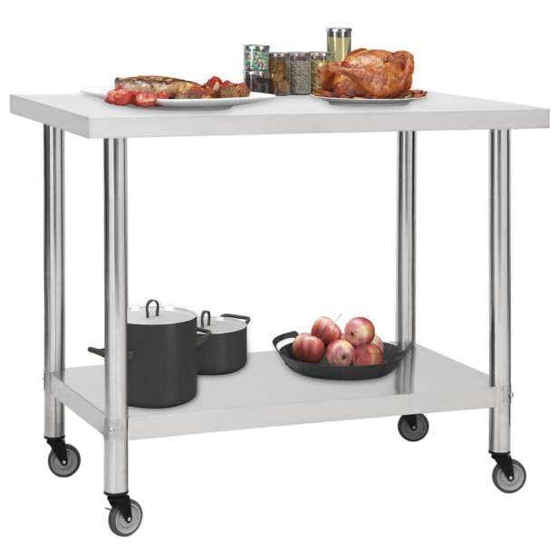 Rozsdamentes acél konyhai munkaasztal kerekekkel 100x60x85 cm - utánvéttel vagy ingyenes szállítással