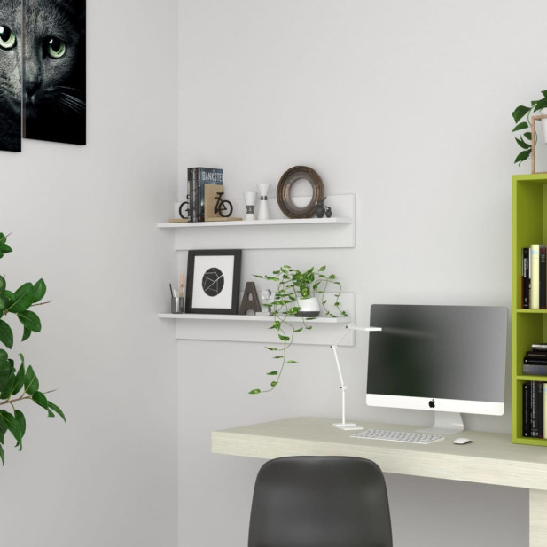 2 db fehér forgácslap fali polc 80 x 11,5 x 18 cm - utánvéttel vagy ingyenes szállítással