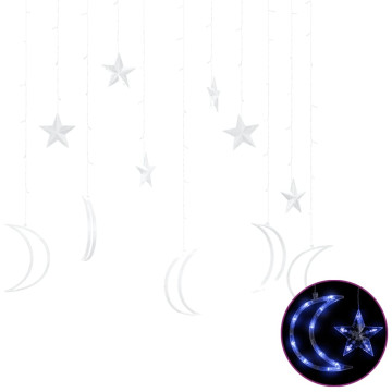 Csillag és hold fényfüzér 138 kék LED-del és távirányítóval - utánvéttel vagy ingyenes szállítással