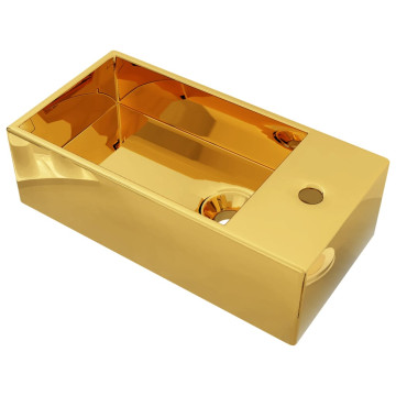 Aranyszínű kerámia mosdókagyló túlfolyóval 49 x 25 x 15 cm - utánvéttel vagy ingyenes szállítással
