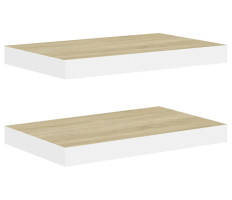 2 db fehér-tölgyszínű MDF lebegő fali polc 50 x 23 x 3,8 cm - utánvéttel vagy ingyenes szállítással