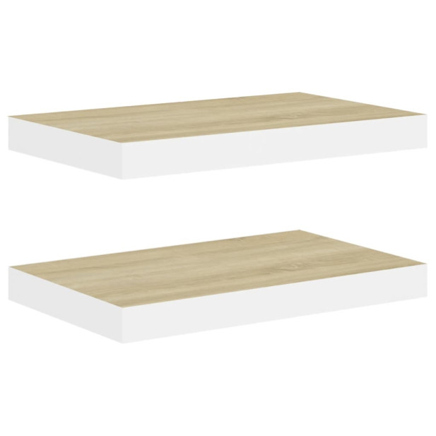 2 db tölgyszínű és fehér MDF lebegő fali polc 50 x 23 x 3,8 cm - utánvéttel vagy ingyenes szállítással
