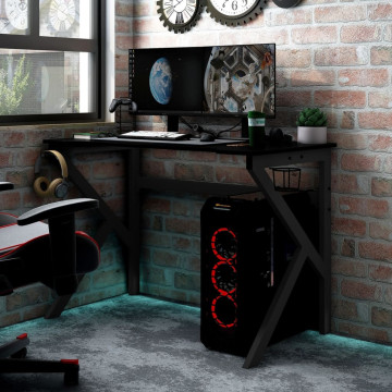 Fekete K-lábú gamer asztal 90 x 60 x 75 cm - utánvéttel vagy ingyenes szállítással