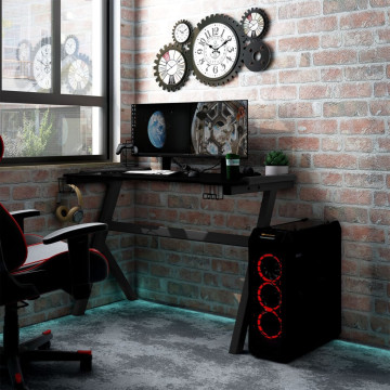 Fekete Y-lábú LED-es gamer asztal 110 x 60 x 75 cm - utánvéttel vagy ingyenes szállítással
