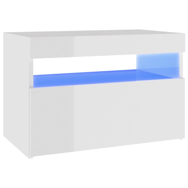 Magasfényű fehér éjjeliszekrény LED-lámpákkal 60 x 35 x 40 cm - utánvéttel vagy ingyenes szállítással