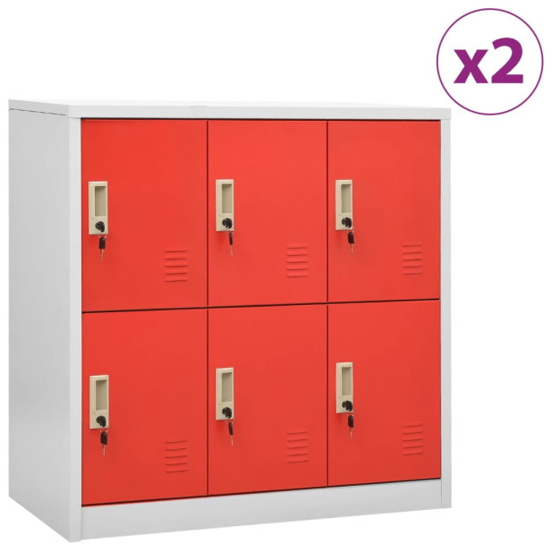 2 db világosszürke-piros acél zárható szekrény 90x45x92,5 cm - utánvéttel vagy ingyenes szállítással