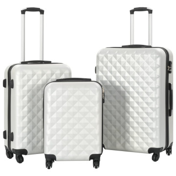 3 db fényes ezüstszínű keményfalú ABS gurulós bőrönd - utánvéttel vagy ingyenes szállítással