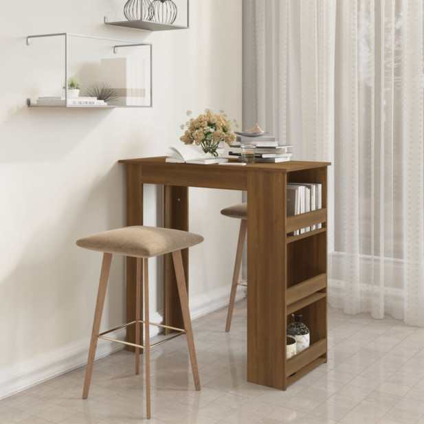 Barna tölgy színű bárasztal tárolópolccal 102 x 50 x 103,5 cm - utánvéttel vagy ingyenes szállítással