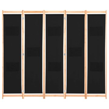 Fekete 5-paneles szövetparaván 200 x 170 x 4 cm - utánvéttel vagy ingyenes szállítással