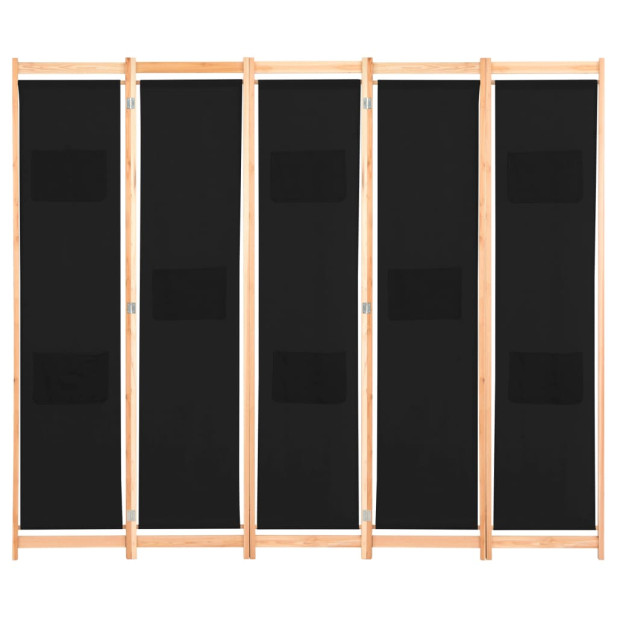 Fekete 5-paneles szövetparaván 200 x 170 x 4 cm - utánvéttel vagy ingyenes szállítással