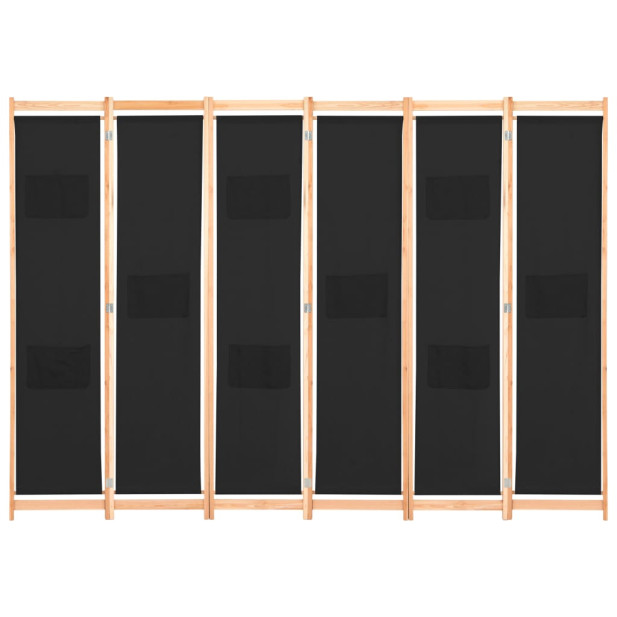 Fekete 6-paneles szövetparaván 240 x 170 x 4 cm - utánvéttel vagy ingyenes szállítással