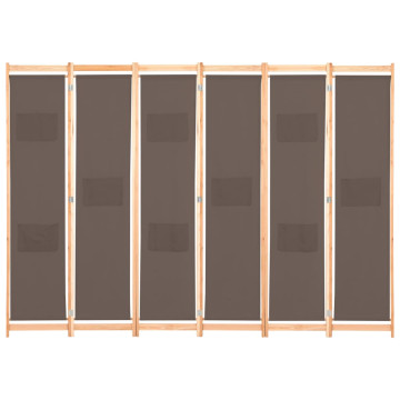 Barna 6-paneles szövetparaván 240 x 170 x 4 cm - utánvéttel vagy ingyenes szállítással