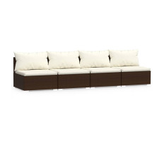 Négyszemélyes barna polyrattan kanapé párnákkal - utánvéttel vagy ingyenes szállítással