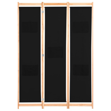 Fekete 3-paneles szövetparaván 120 x 170 x 4 cm - utánvéttel vagy ingyenes szállítással