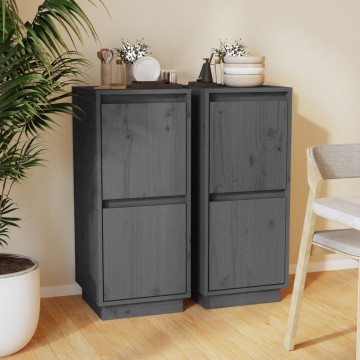 2 db szürke tömör fenyőfa tálalószekrény 31,5 x 34 x 75 cm - utánvéttel vagy ingyenes szállítással