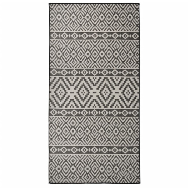 Fekete csíkos lapos szövésű kültéri szőnyeg 100 x 200 cm - utánvéttel vagy ingyenes szállítással