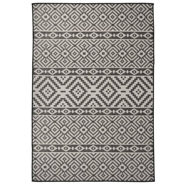 Fekete csíkos lapos szövésű kültéri szőnyeg 160 x 230 cm - utánvéttel vagy ingyenes szállítással