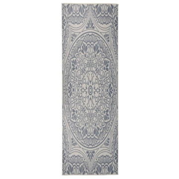 Kék mintás lapos szövésű kültéri szőnyeg 80 x 250 cm - utánvéttel vagy ingyenes szállítással