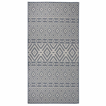 Kék csíkos lapos szövésű kültéri szőnyeg 100 x 200 cm - utánvéttel vagy ingyenes szállítással
