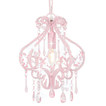 Rózsaszín kerek mennyezeti lámpa gyöngyökkel E14 - utánvéttel vagy ingyenes szállítással