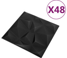 48 darab gyémánt fekete 3D fali panel 50 x 50 cm 12 m² - utánvéttel vagy ingyenes szállítással