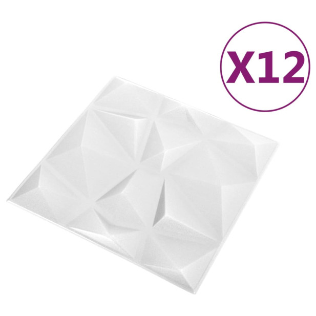 12 darab gyémánt fehér 3D fali panel 50 x 50 cm 3 m² - utánvéttel vagy ingyenes szállítással