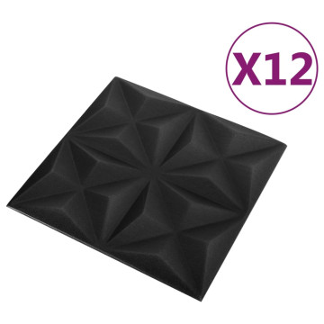 12 darab origamifekete 3D fali panel 50 x 50 cm 3 m² - utánvéttel vagy ingyenes szállítással