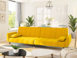 Kétszemélyes sárga bársony kanapéágy 2 párnával - utánvéttel vagy ingyenes szállítással