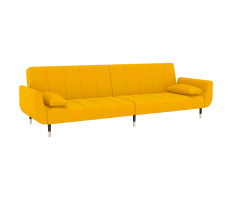 Kétszemélyes sárga bársony kanapéágy 2 párnával - utánvéttel vagy ingyenes szállítással