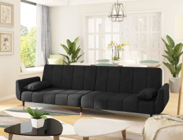 Kétszemélyes fekete bársony kanapéágy 2 párnával - utánvéttel vagy ingyenes szállítással