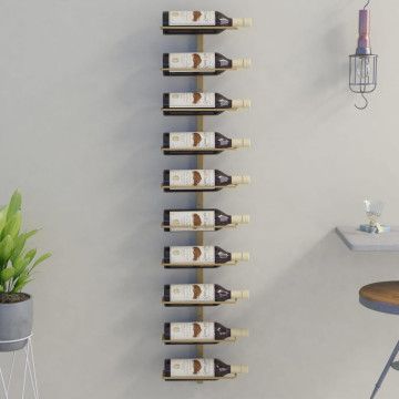 Arany fém falra szerelhető bortartó állvány 10 palacknak - utánvéttel vagy ingyenes szállítással