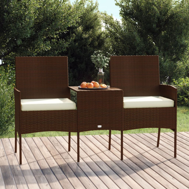 Kétszemélyes barna polyrattan kerti kanapé teázóasztallal - utánvéttel vagy ingyenes szállítással