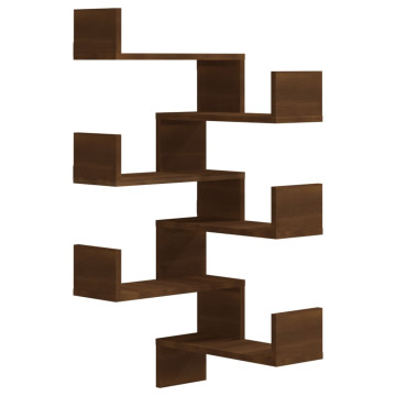 2 db barna tölgyszínű szerelt fa fali sarokpolc 40 x 40 x 50 cm - utánvéttel vagy ingyenes szállítással