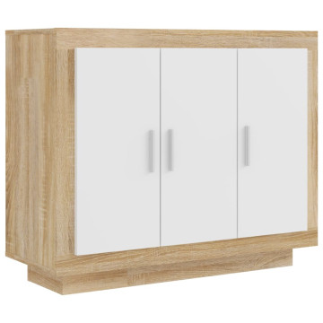 Fehér-sonoma színű szerelt fa tálalószekrény 92 x 35 x 75 cm - utánvéttel vagy ingyenes szállítással