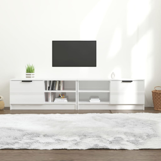 2 db fehér magasfényű szerelt fa TV-szekrény 80x35x36,5 cm - utánvéttel vagy ingyenes szállítással