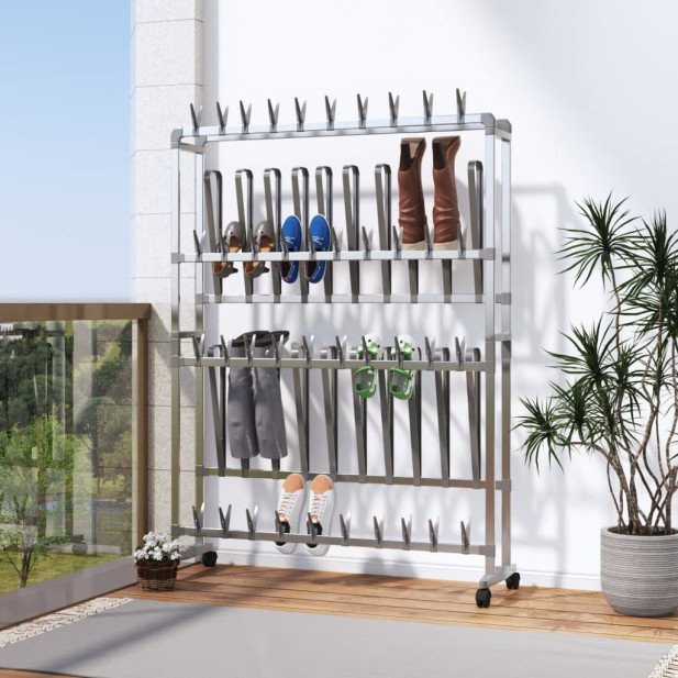 Ezüst cipőtartó kerekekkel 89 x 27 x 120 cm - utánvéttel vagy ingyenes szállítással