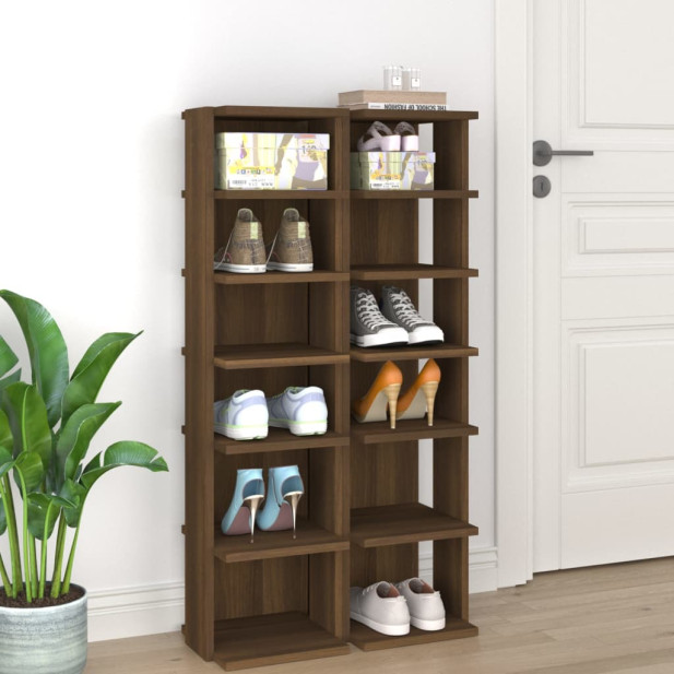 2 db barna tölgy színű szerelt fa cipőtartó 27,5 x 27 x 102 cm - utánvéttel vagy ingyenes szállítással