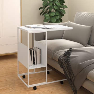 Fehér szerelt fa kisasztal kerekekkel 55x36x63,5 cm - utánvéttel vagy ingyenes szállítással