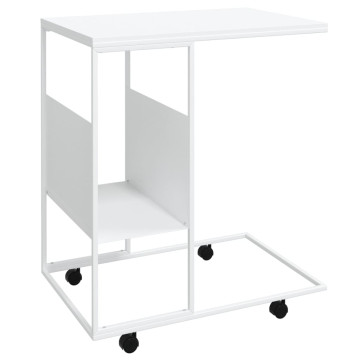 Fehér szerelt fa kisasztal kerekekkel 55x36x63,5 cm - utánvéttel vagy ingyenes szállítással