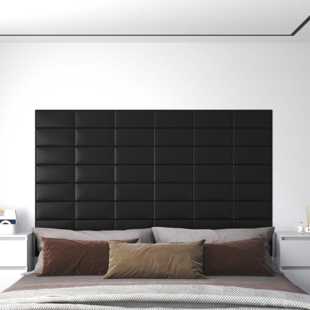 12 db fekete műbőr fali panel 30 x 15 cm 0,54 m² - utánvéttel vagy ingyenes szállítással