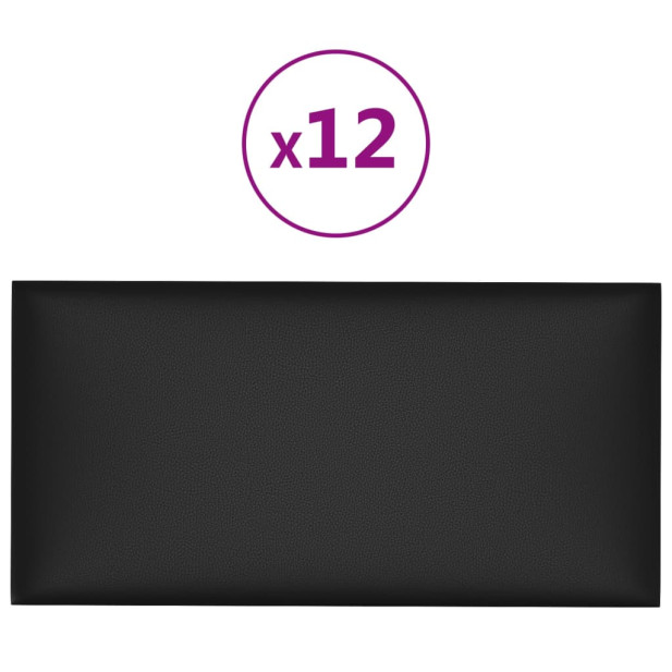 12 db fekete műbőr fali panel 30 x 15 cm 0,54 m² - utánvéttel vagy ingyenes szállítással